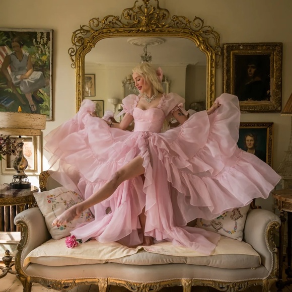 NWT Pink Mademoiselle Ruffle Layered Gown Maxi Dress Wedding Engagement Dress -L - Picture 3 of 17